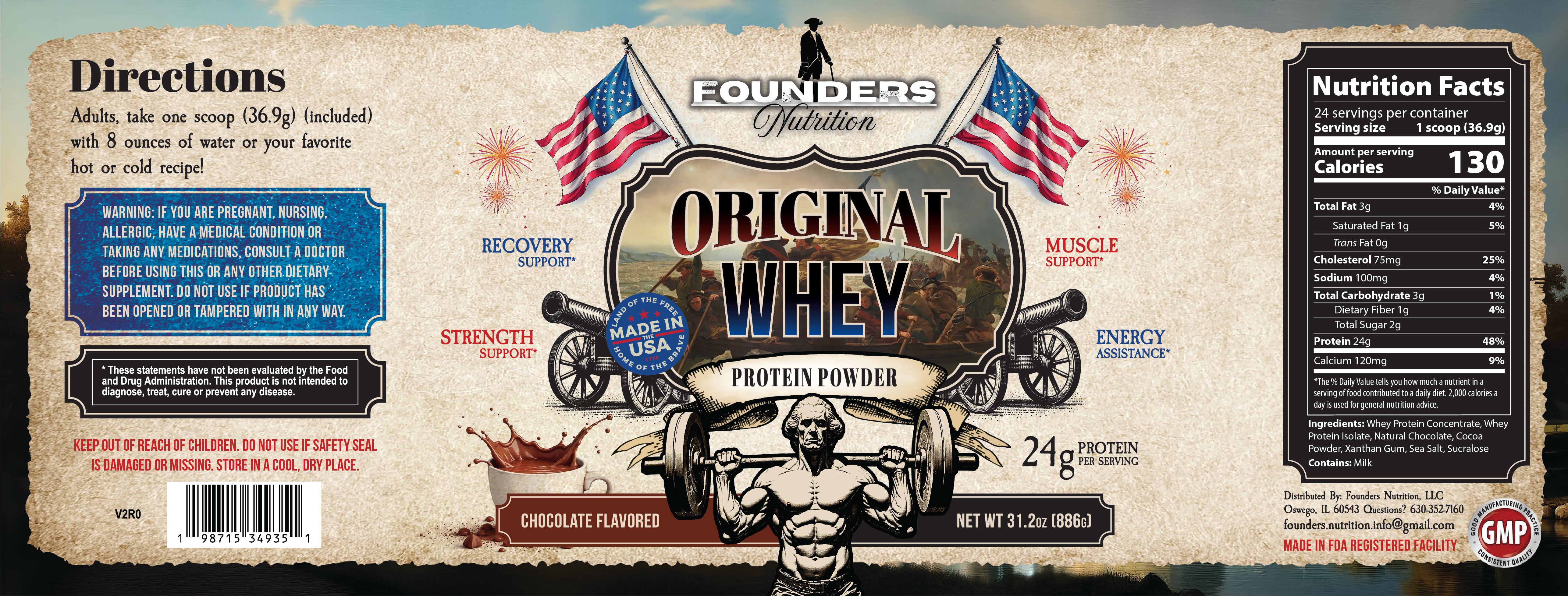 Founders Original Whey Protein Powder - Chocolate - 24 servings